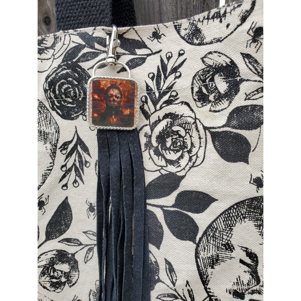 Handmade Halloween horror Leather Fringe purse bag charm keychain spooky vibes